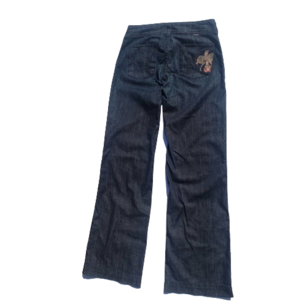 Jeans Wide Leg Dark Wash Low Waist Birkin Stretch Embroidered COH 28